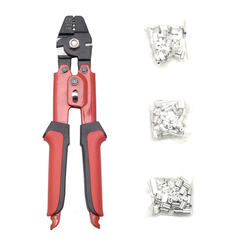 SETROVIC 1/16 Inch Wire Rope Crimping Tool Up To 2.2mm Fishing Crimper Tool with 180Pcs 3 Size Aluminum Double Barrel Ferrule Crimping Loop Sleeve Kit - Image 1